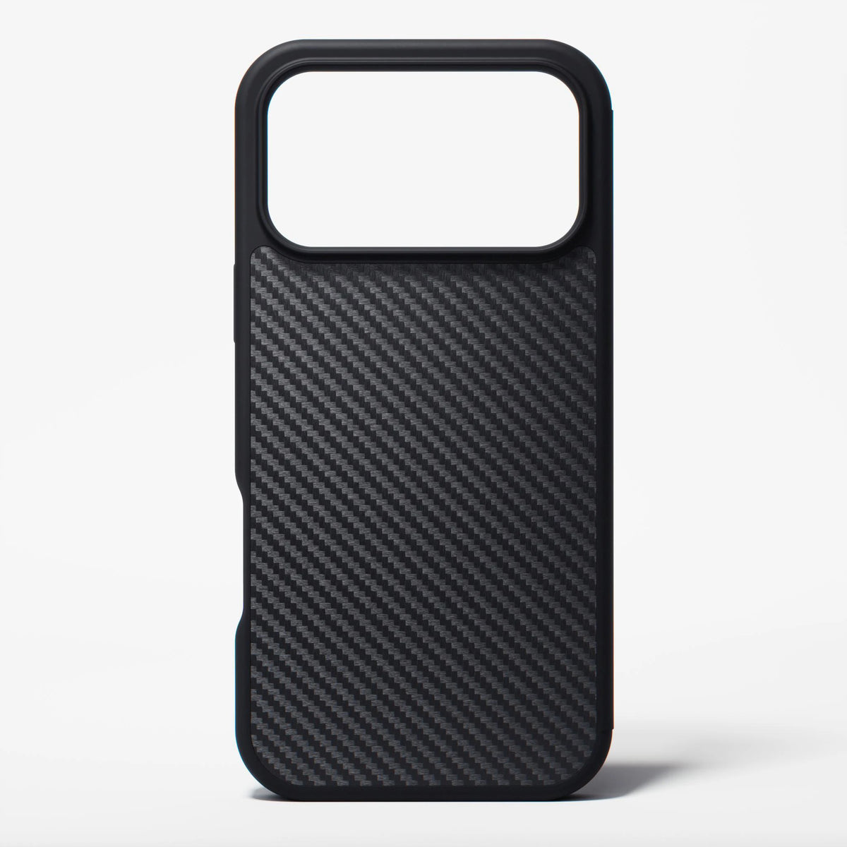 Black aramid fiber iPhone 18 Pro Max case by Dropguys — The Ultimate, with raised camera border.