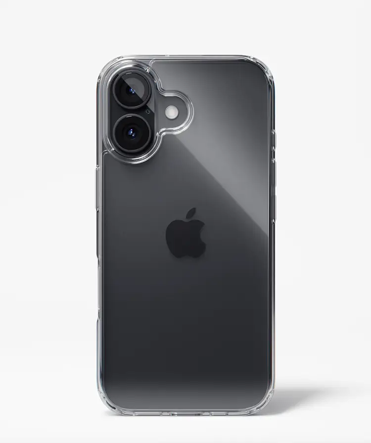 A clear ultra slim iPhone case providing protection for the phone's camera and screen with raised borders. It is compatible with MagSafe and wireless charging.