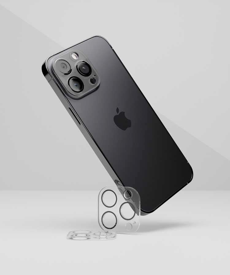 Clear camera lens protector by DROPGUYS with multiple lens coverings and a sleek, minimalist design.