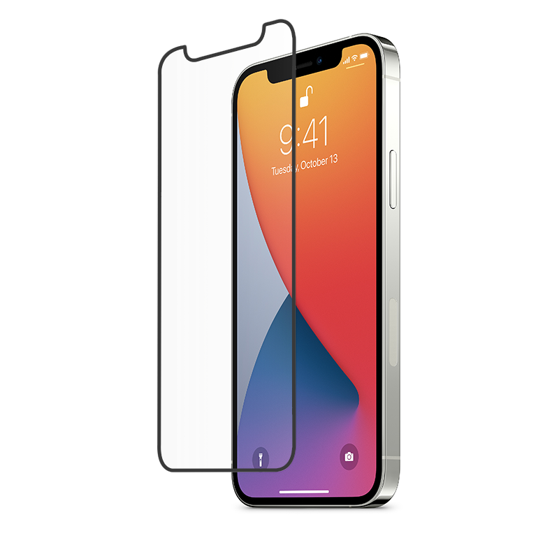 Clear iPhone screen protector by DROPGUYS, next to a silver smartphone displaying the time 9:41 and the date Tuesday, October 13.